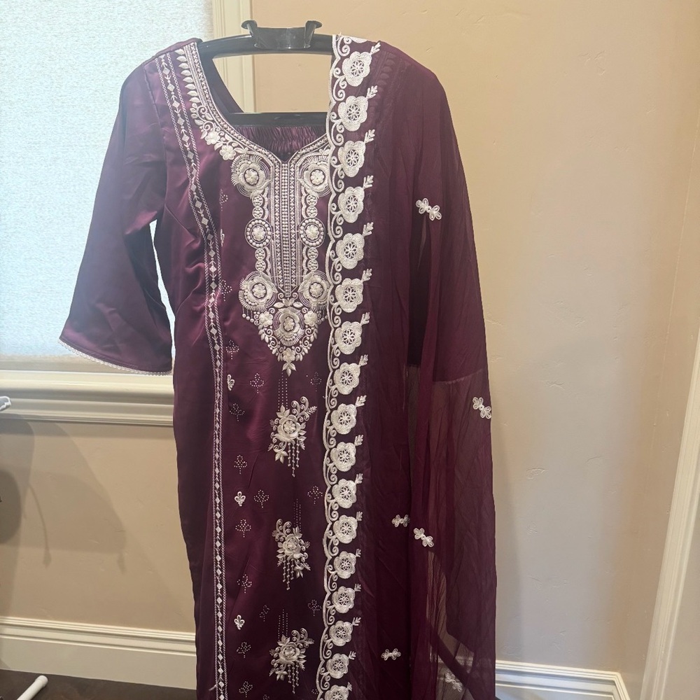 Embroidered Maroon Women’s Dress with Dupatta